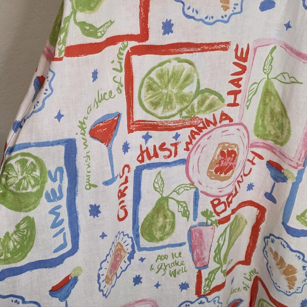 Cynthia Rowley Linen Blend Sundress XS Brunch Print Sleeveless Pockets - Picture 14 of 15